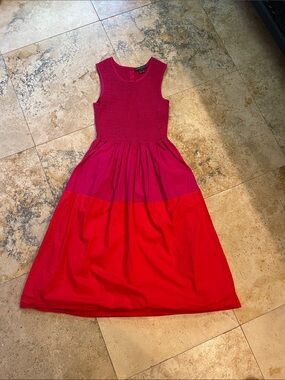 Sleeveless orange RedPink Midi Dress sz 2 like reformation french connection